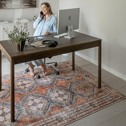 Knot Tangelo 5' x 8' Orange & Blue Area Rug - Persian-Inspired Design - size: 5' x 8' (Rectangular)