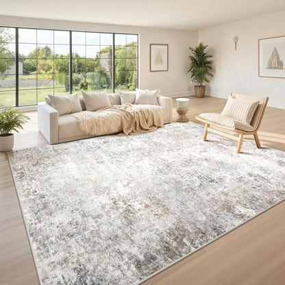 Beige Grey 10x14 Washable Area Rugs for Living Room,Bedroom,Dining Room - color: Brown-grey-beige-slate, size: 10' x 14' (Rectangular)