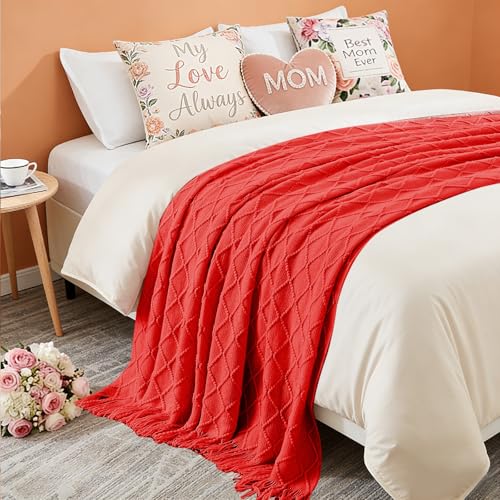 inhand Red Knitted Throw Blanket for Couch and Bed, 50"x60" - color: Red, size: 50"x60"
