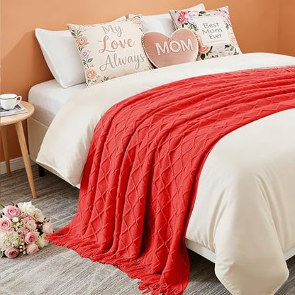 inhand Red Knitted Throw Blanket for Couch and Bed, 50"x60" - color: Red, size: 50"x60"