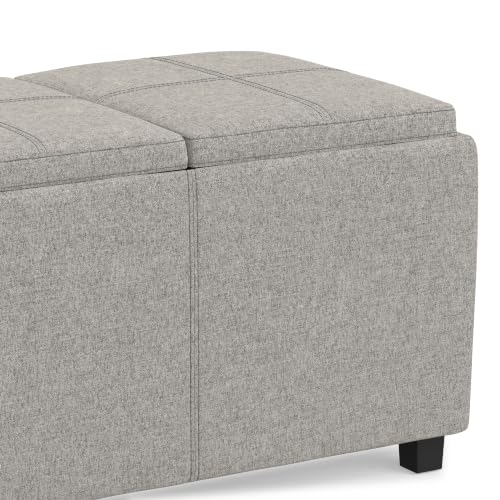SIMPLIHOME Avalon 42" Wide Linen Look Fabric Storage Ottoman in Cloud Grey - color: Cloud Grey