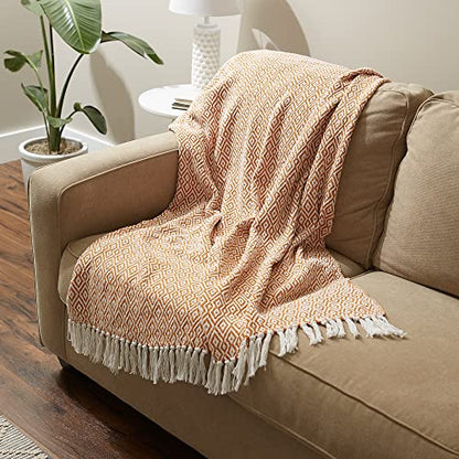 DII Rustic Farmhouse Double Diamond Woven Throw, 50x60, Pumpkin Spice - color: Pumpkin Spice, size: 50x60"