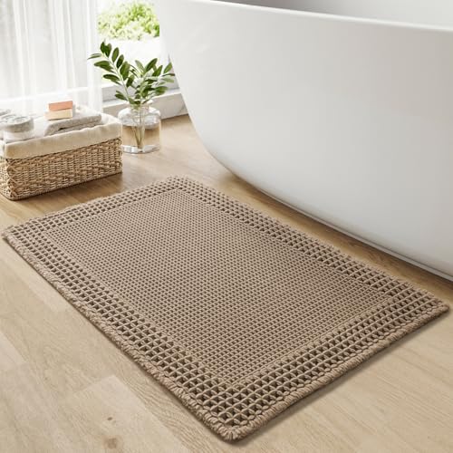 RESARE Waffle Bath Mat for Bathroom, Non Slip Bathroom Rugs 20"x32" Brown - color: Brown, size: 20" X 32"