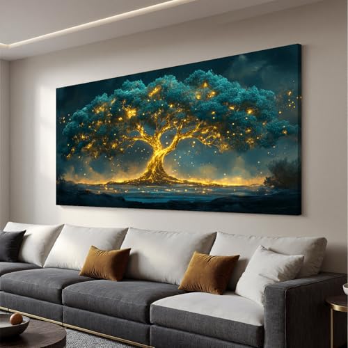 Canvas Wall Art Decor Artwork for Walls Green Gold Wall Art Decor Tree of Life Wall Art for Living Room Tree Wall Decor Art Wall Art Paintings Prints Art Work for Room Home Office Wall Decor 20" X 40" - color: QLS-A, size: 40"L x 20"W