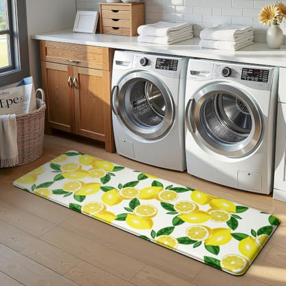 MAYHMYO Lemon Kitchen Decor Mat Set, 2PC Kitchen Mats, Anti Fatigue - color: White Lemon