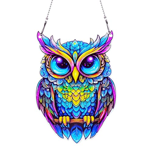 Owl Ornaments Colorful Window Hanging Decorations Home Wall Decor for Bedroom Patio Indoor Outdoor - color: Blue