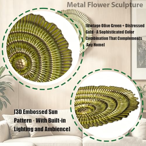 Metal Wall Sculpture, 10'' Round Textured Radiant Sunburst Wall Decor - color: 053C-Yellow