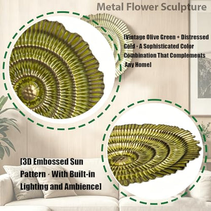 Metal Wall Sculpture, 10'' Round Textured Radiant Sunburst Wall Decor - color: 053C-Yellow
