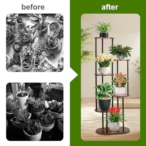 Plant Stand Indoor - 44.8 Inch Tall 6 Tier 7 Pot Vertical Plant Rack, Black
