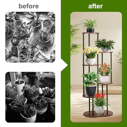 Plant Stand Indoor - 44.8 Inch Tall 6 Tier 7 Pot Vertical Plant Rack, Black