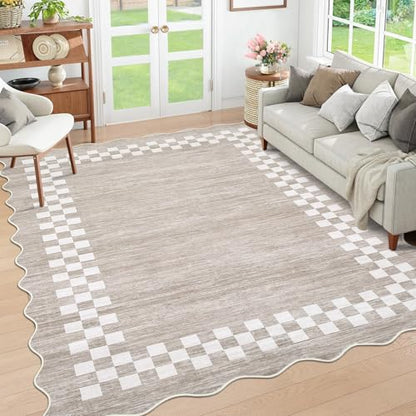 GarveeHome 4x6 Area Rug Small Washable Living Room Rug Scalloped Rug - color: Scalloped Fog/Ivory, size: 4' x 6' (Rectangular)