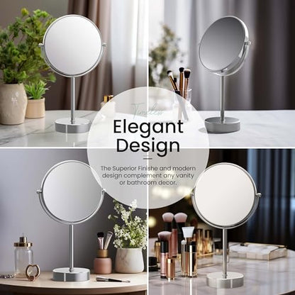 KIBI Free Standing Magnifying Makeup Mirror | Dual-Sided 1X/5X Magnification | 360° Rotating Vanity Mirror for Precise Grooming, Skincare & Beauty (Chrome, KMM103) - color: Chrome