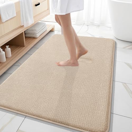 OLANLY Memory Foam Large Bathroom Rugs 59x35, Absorbent Bath Mat, Beige - color: Beige, size: 59" X 35"