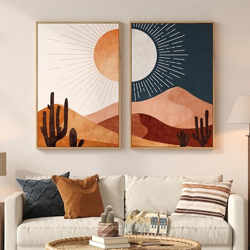 Large Framed Boho Desert Landscape Canvas Wall Art for Living Room, 24x36 - color: Terracotta Blue, size: 24" W x 36" H x 2Pcs