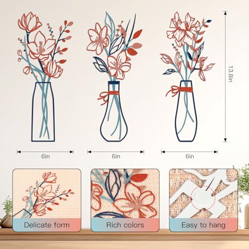 Zzbakress 3 Pieces Metal Flowers Wall Art for Bathroom (Blue Orange) - color: Blue Orange