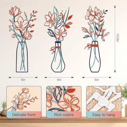 Zzbakress 3 Pieces Metal Flowers Wall Art for Bathroom (Blue Orange) - color: Blue Orange