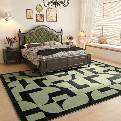 ThreadGlobe Abstract 5x7 Area Rugs Geometric for Living Room, Dark Green - color: Dark Green Geometry, size: 5' x 7'