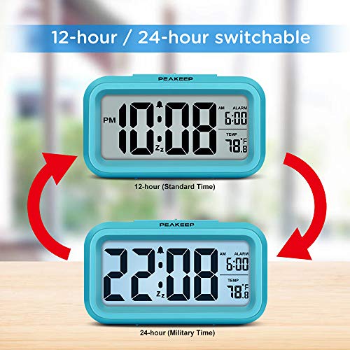 Peakeep Night Light Digital Alarm Clock Battery Operated Indoor Temperature - color: Blue