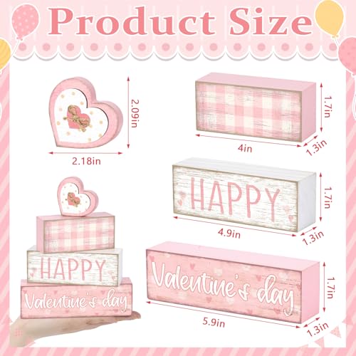 Britimes Tiered Tray Decor Set, 4 Pack, Wooden Table Sign, Pink Valentine - style: Pink Happy Valentine