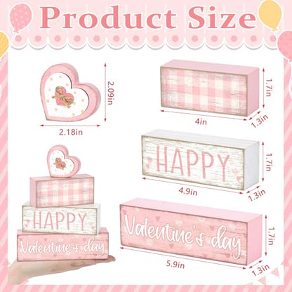 Britimes Tiered Tray Decor Set, 4 Pack, Wooden Table Sign, Pink Valentine - style: Pink Happy Valentine