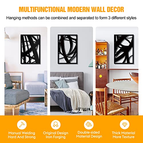 LZAOA 3Pcs Abstract Black Metal Wall Art, Minimalist Line Art Decor 23x15in - size: 23in*15in*3