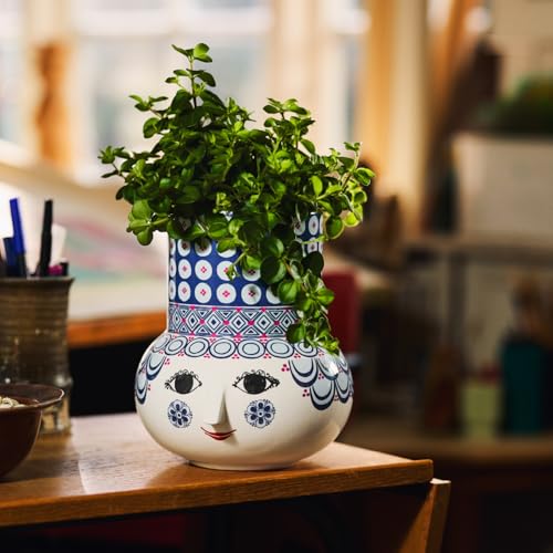 Bjørn Wiinblad Olga Vase | Hand-Painted Glazed Ceramic | Blue | 7.9 in - color: Blue, size: Medium
