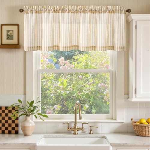 jinchan Linen Boxter Stripe Valances for Window 50 x 16 inch,Yellow,1 Panel - color: Boxter Stripe | Mustard Yellow on Linen, size: 50"W x 16"L (Pack of 1)