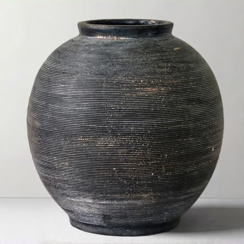 Large Black Ceramic Vase, 10.8" H, Black Bronze Glaze - color: Deep Charcoal Black-10.8", size: 10.8"-Oval