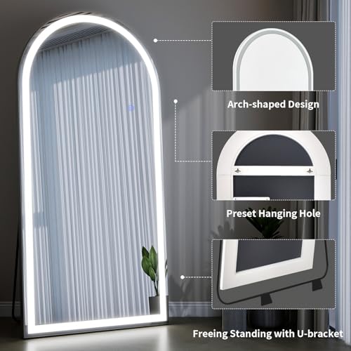 VooBang 71"x32" Large LED Arched Mirror Full Length with Dimmable Lights - color: White, size: 71"L x 32"W