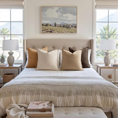 MIULEE Neutral Brown Boho Linen Pillow Covers 12x20 Inch Pack of 4 - color: Neutral Brown, size: 20" x 12" (Pack of 4)