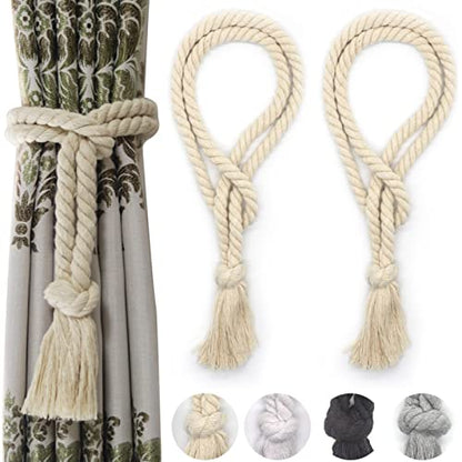 2 Pack Curtain Tiebacks Rope, Outdoor Curtain Tiebacks, Natural Cotton Curtain Ties, Village Rural Rustic Curtain Holdbacks, Farmhouse Nautical Curtain Tie Backs Holders for Drapes, Beige - color: Beige Rope-l 2 Pack