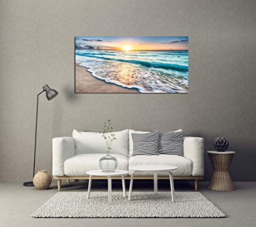 Baisuart S02262 Canvas Prints Wall Art Beach Sunset Ocean Waves Nature Pictures Stretched Canvas Wooden Framed for living Room Bedroom and Office - color: Sunset Waves, size: 48"L x 24"W