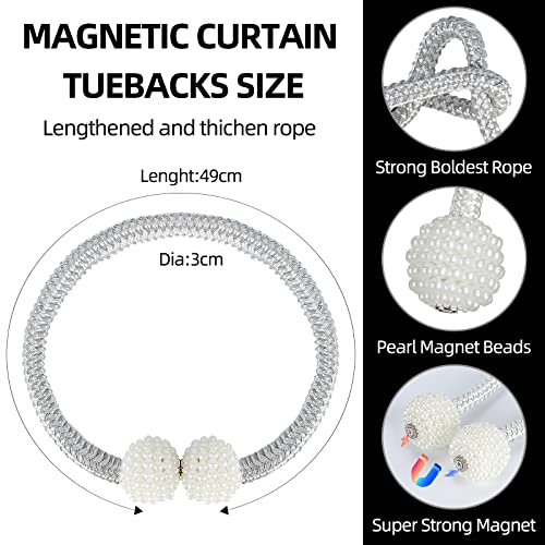 8 Pack Magnetic Curtain Tiebacks with Pearls,Modern Curtain Holdbacks Strap - color: Gray