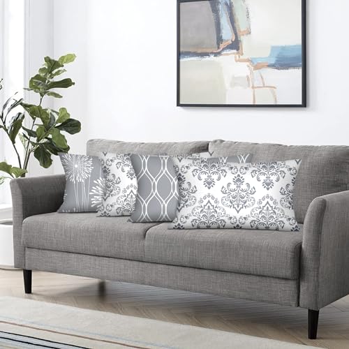 Coliuso Decorative Lumbar Pillow Covers 12x20 Set of 4, Grey and White Modern Simple Square Pillow Case Cushion Cover for Sofa Couch Farmhouse Living Room Bedroom Car(Gray and White) - color: Gray and White, size: 20" x 12" (Pack of 4)