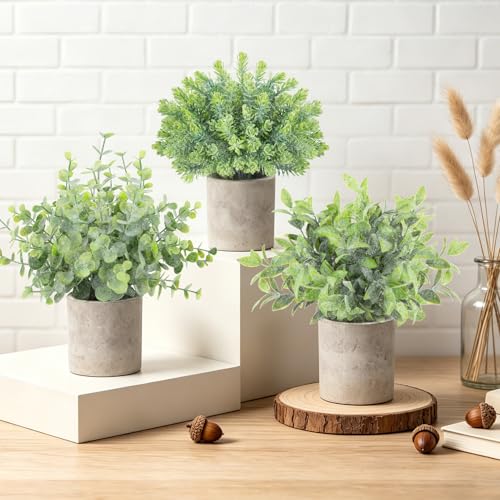 3 Pack Small Fake Plants, Mini Potted Artificial Greenery Plants for Indoor