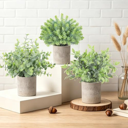3 Pack Small Fake Plants, Mini Potted Artificial Greenery Plants for Indoor