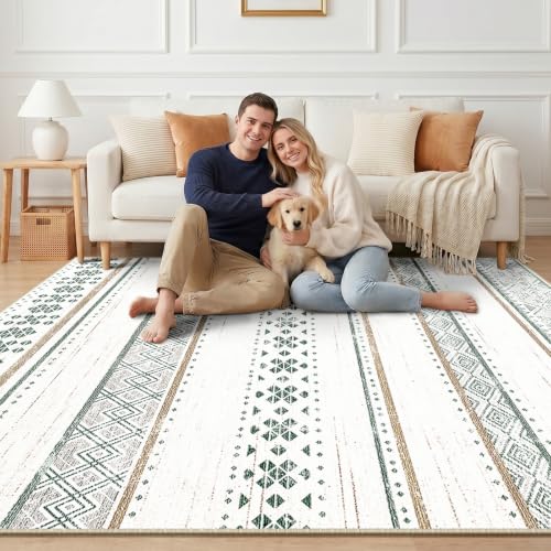 6x9 Washable Area Rugs for Living Room Boho Bedroom Rug Green/Brown - color: Green/Brown, size: 6' x 9' (Rectangular)