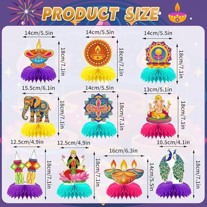 10Pcs Diwali Honeycomb Centerpieces for Indian Party Decoration - style: Diwali Party Style