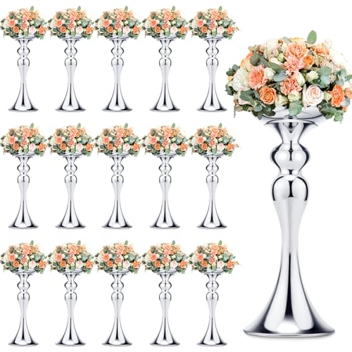 Sadnyy 16 Pcs Silver Metal Flower Vase, 12.6 Inch Wedding Table Centerpiece - color: Silver, size: 12.6 Inch
