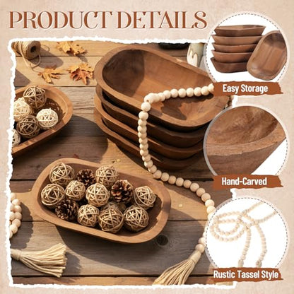 LemonRoad 12 Pcs Wooden Dough Bowl Making Wood Beads Table