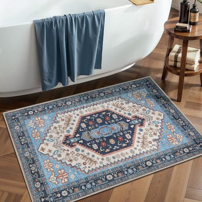 Ciicool 2x3ft Small Area Rug,Washable Boho Thin Mat for Entryway Kitchen - color: Blue/Beige, size: 2' X 3' (Rectangular)