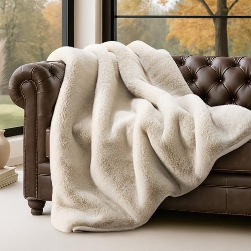 EverGrace Faux Chinchilla Fur Throw Blanket, 60"x80", Birch Mink - color: Birch Mink, size: 60"x80"