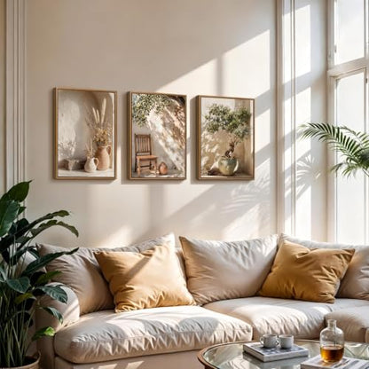 3 Pcs Framed Wabi Sabi Wall Art Neutral Earth Tone Canvas Prints 12x16 inch - color: Neutral Earth Tone, size: 12"x16"x3Pcs