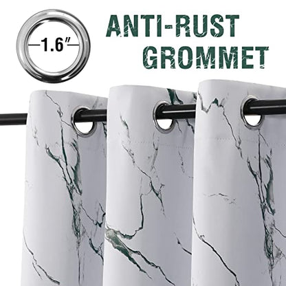 H.VERSAILTEX 100% Blackout Curtains 63 inch Length 2 Panels Set Marble Designs Printed Drapes Thermal Curtains for Bedroom with Black Liner Sound Proof Curtains, Antique Green - color: Marble- Antique Green, size: 52"W x 63"L (Pack of 2)