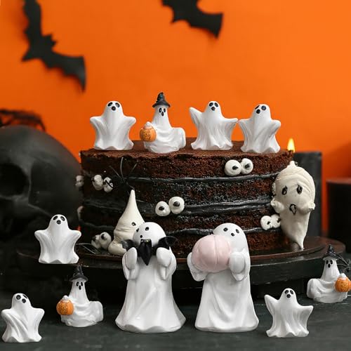 Threehoney 8 Pcs Halloween Ghost Figurine Small Resin Scary Ghost Decor