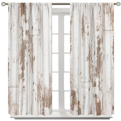 Rustic Curtains Farmhouse White Wooden Board Pattern Blackout Print Rod Pocket Window Drapes for Bedroom Living Room 42x63in - color: Rustic-1, size: 21"W x 63"L (Pack of 2)