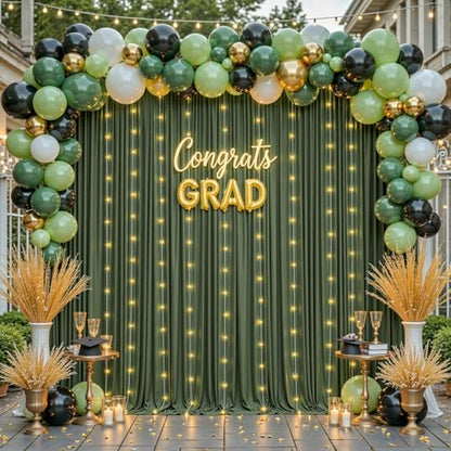 10 x 10ft Olive Green Backdrop Curtains with Lights String - color: Olive Green, size: W5' x H10'(2 panels)