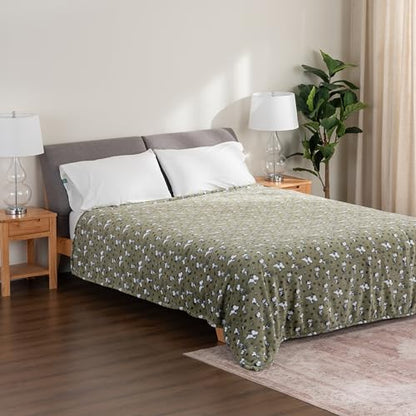 Berkshire Blanket Peanuts® VelvetLoft® Cute Character Snoopy Plush Blanket,Loden Green,Full/Queen 90 in x 90 in (Official Peanuts® Product) - color: Loden Green, size: Full/Queen (90 in x 90 in)
