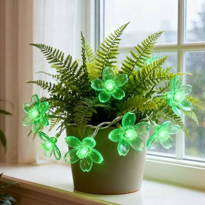 USB & Battery Lighted 10ft 30 LED Green Flower St. Patrick's Day Decoration - color: Green