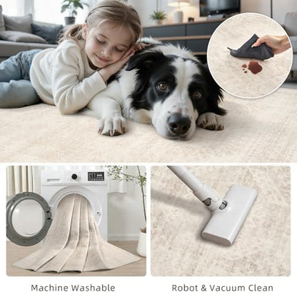 8x10 Area Rugs Living Room: Bedroom Neutral Washable Carpet Beige - color: Beige, size: 8' x 10' (Rectangular)
